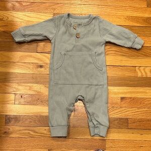 Three Little Tots Ribbed Long Sleeve Baby Romper in Sage Green NB-3M